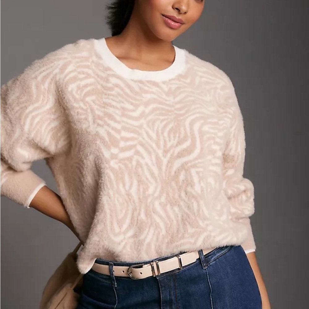 Pilcro Cream Crew Neck Sweater with Textured Design